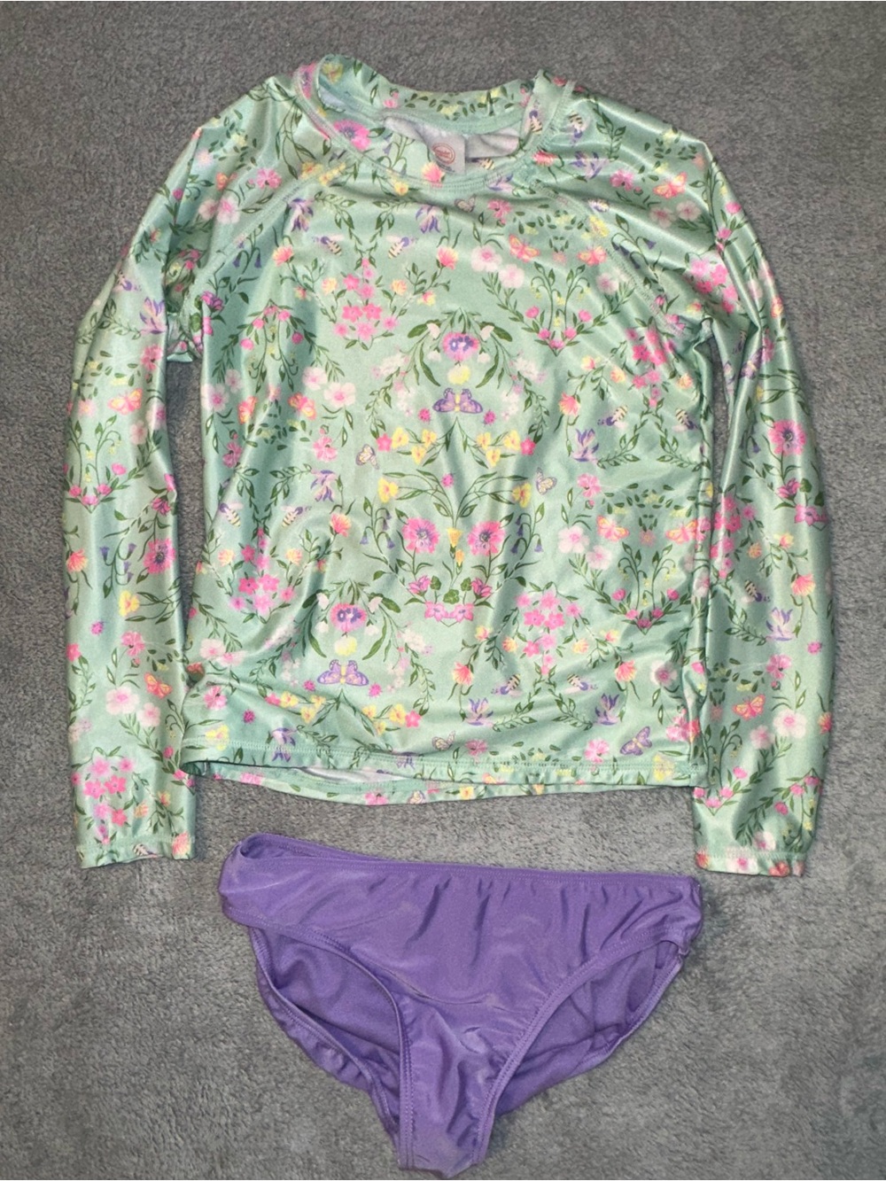 Wonder Nation Girls L 10/12 Floral Rash Guard Swimsuit Set